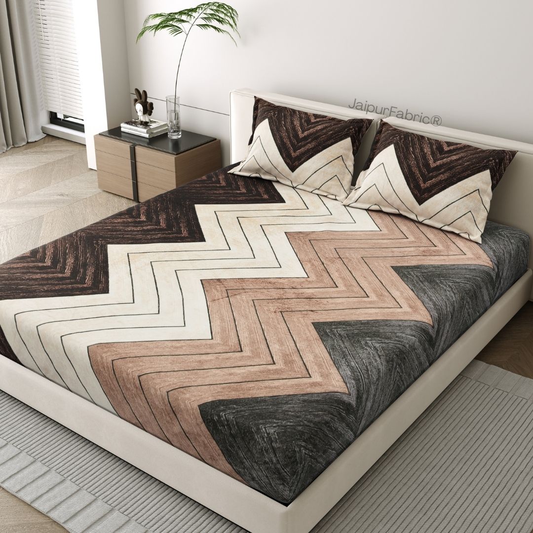 Rustic Zigzag Bliss Stylish Super Soft Velvet Double Bedsheet