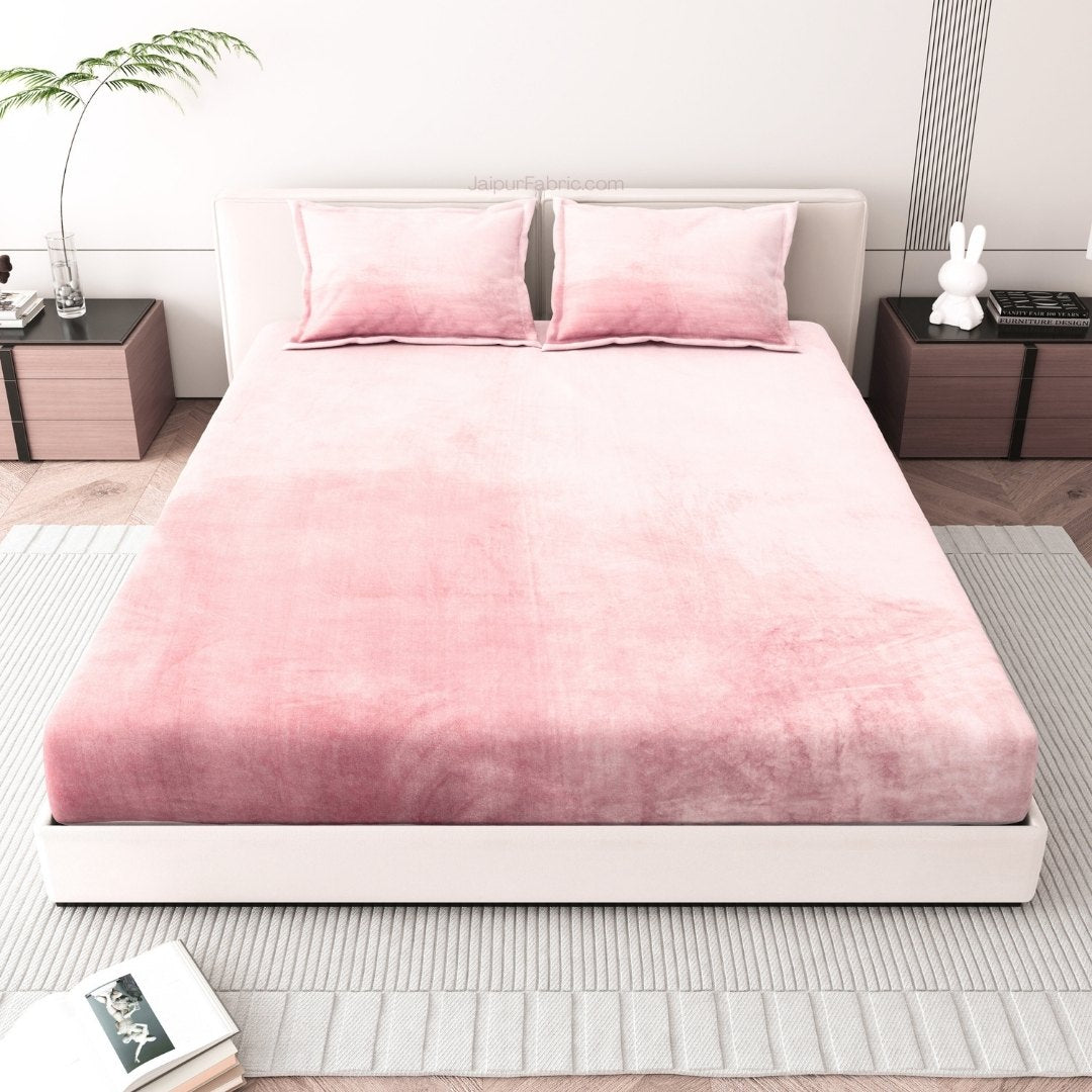 Soft Rose Super Soft Velvet Double Bedsheet with Matching Pillow Covers