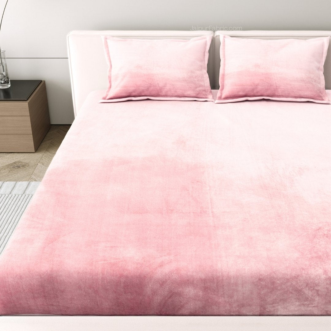 Soft Rose Super Soft Velvet Double Bedsheet with Matching Pillow Covers