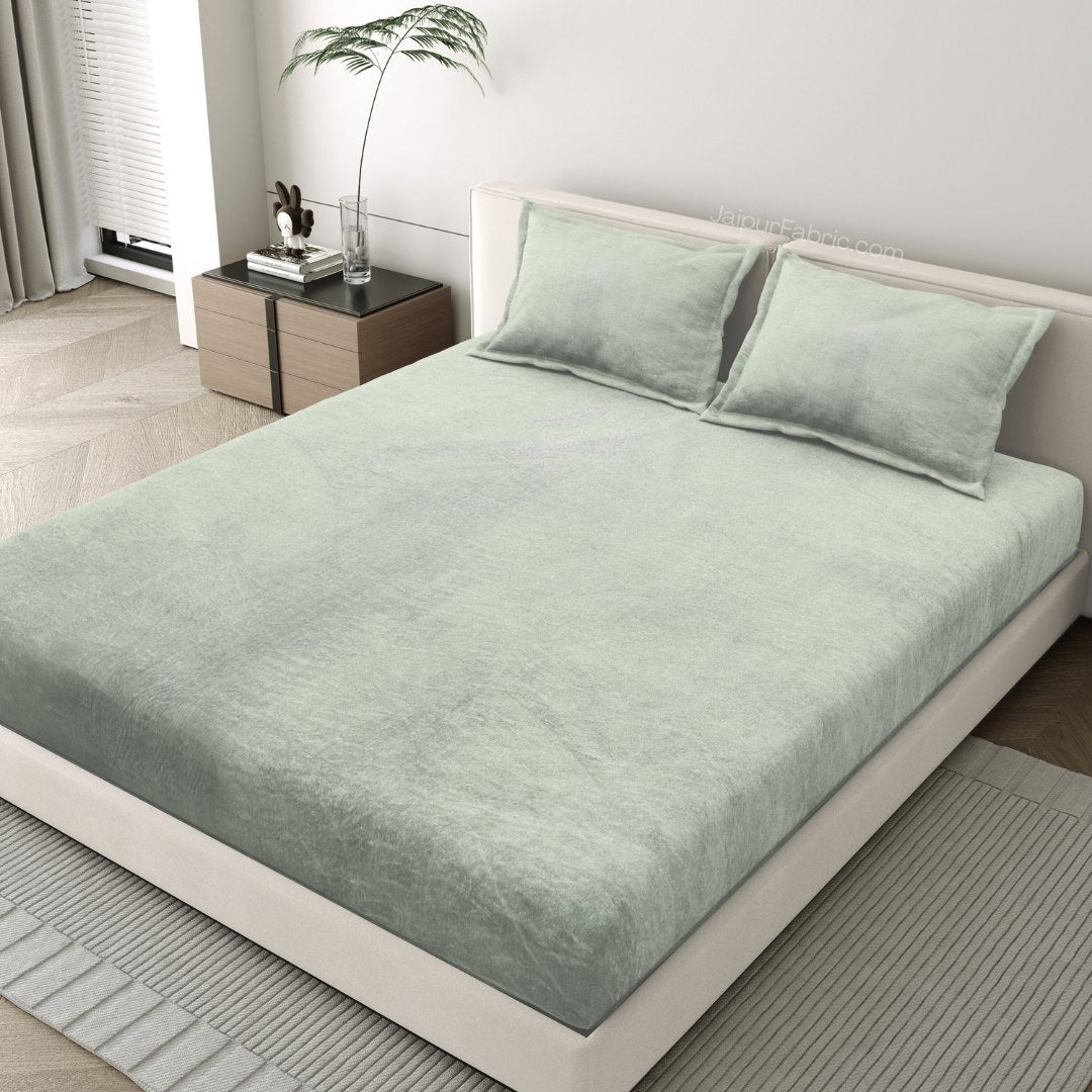 Rustic Mint Super Soft Velvet Double Bedsheet with Matching Pillow Covers