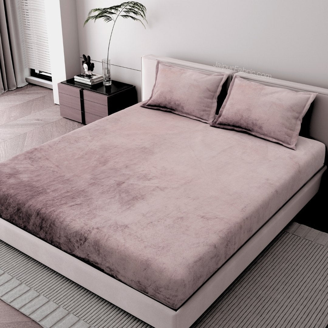 Rustic Rose Super Soft Velvet Double Bedsheet with Matching Pillow Covers