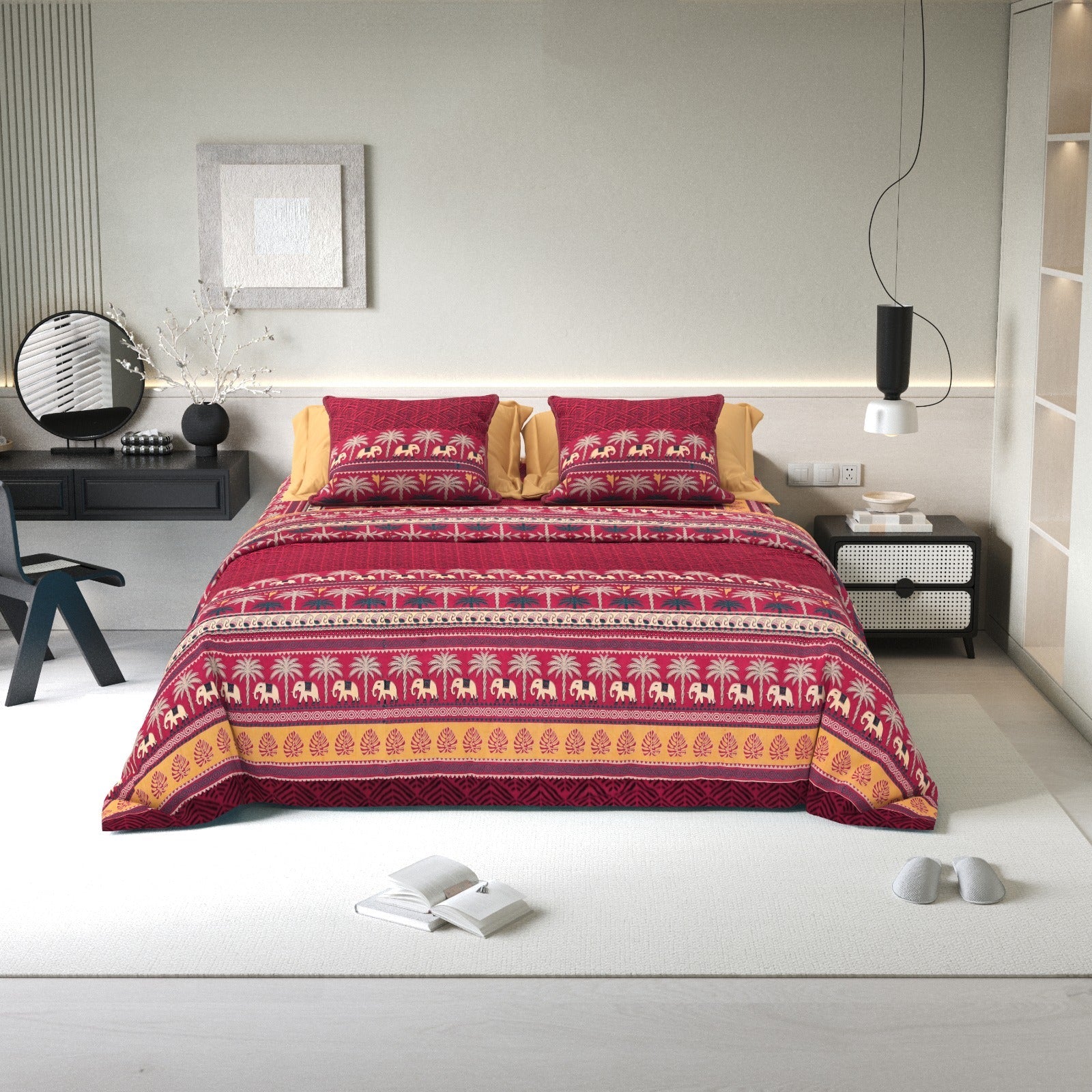 Maroon Elephant March King Size Bedsheet