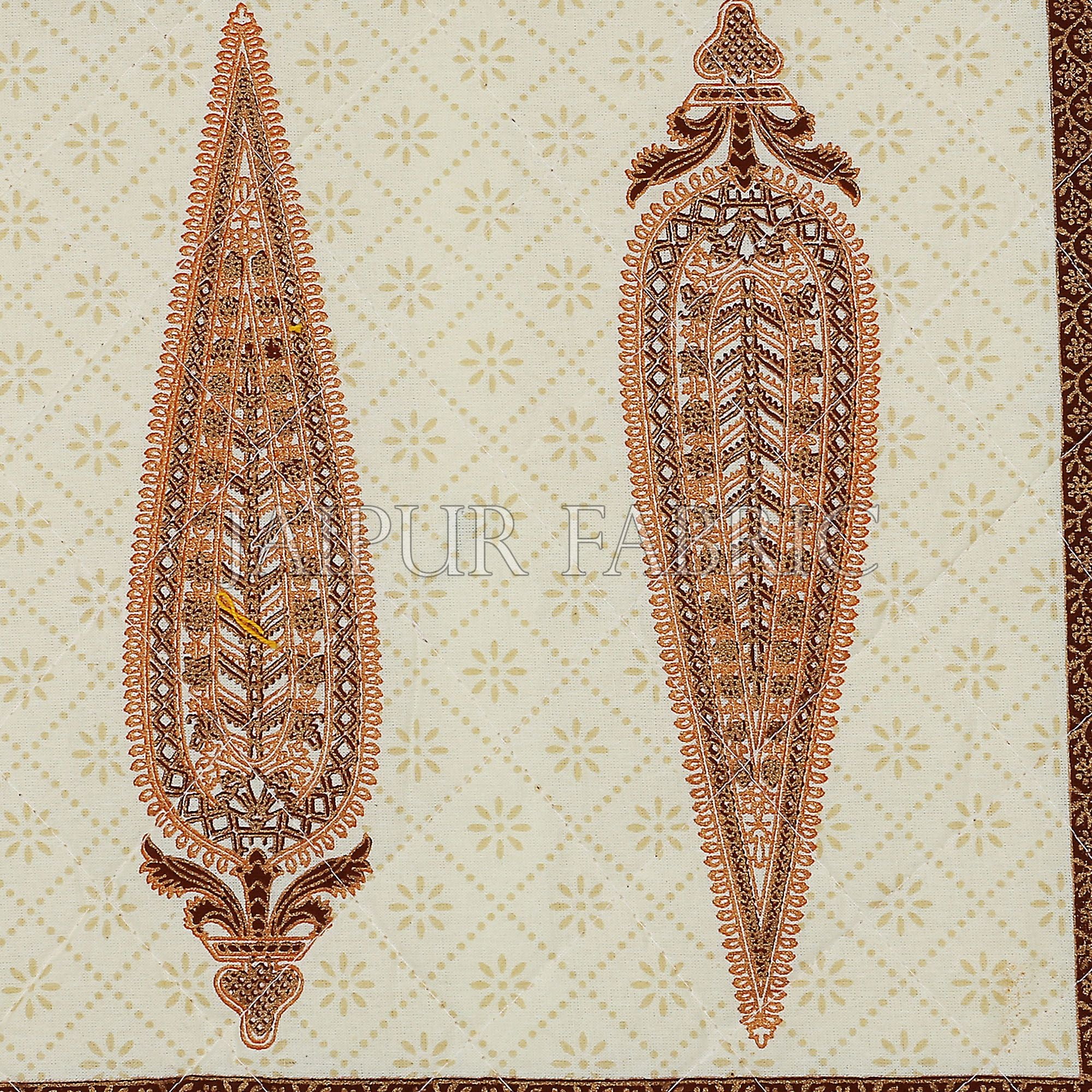 Cream Base Golden Leaves Brown Border Cotton Cushion Cover