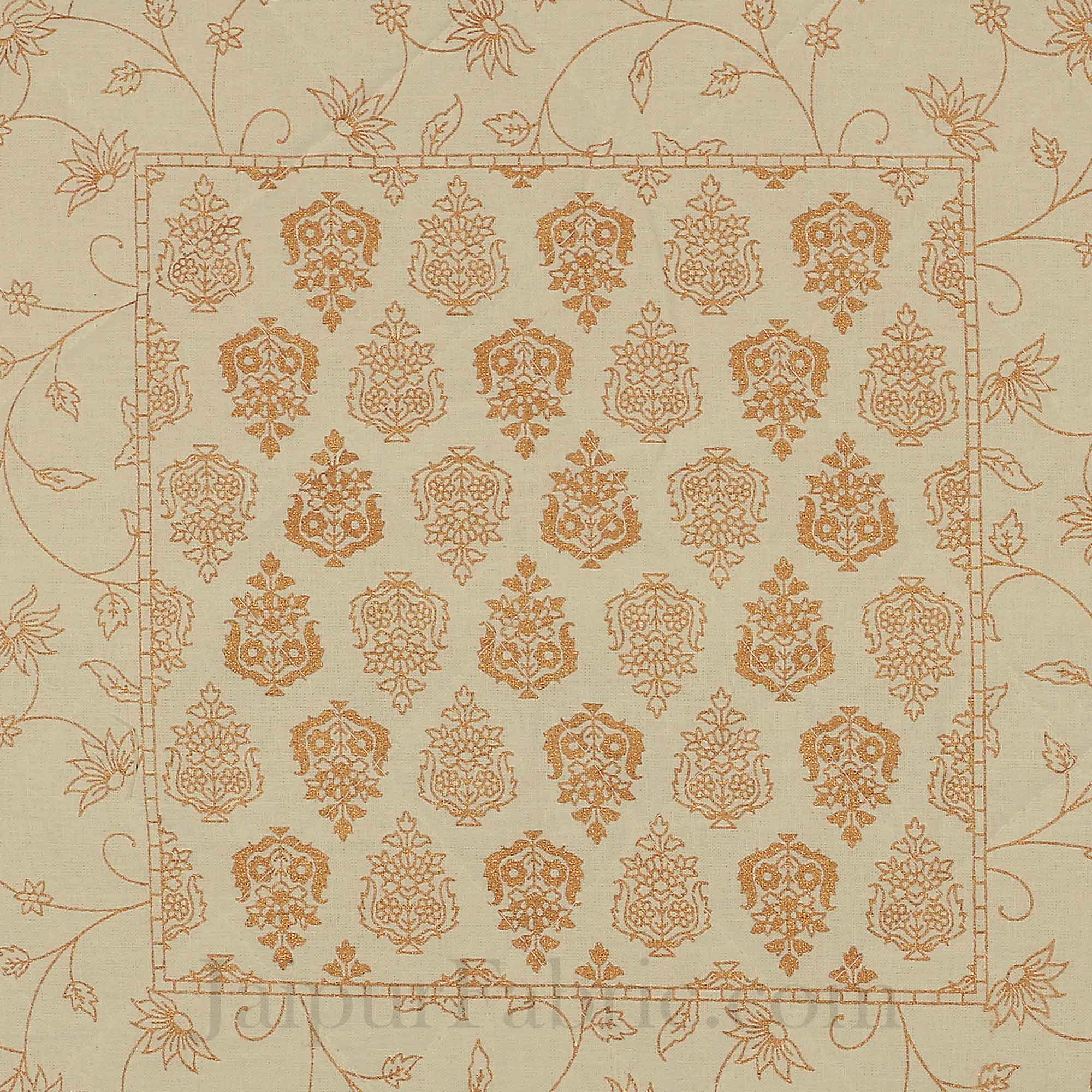 White Base Golden Brown Print Cotton Cushion Cover