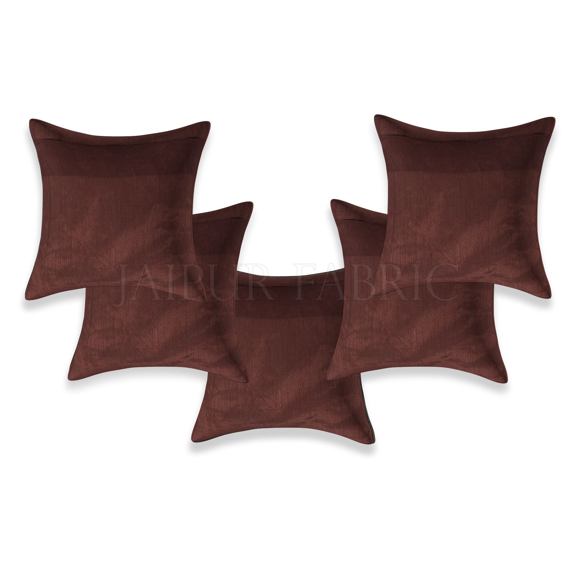 Brown Base Gota Work Red Border Floral Print Velvet Cushion Cover