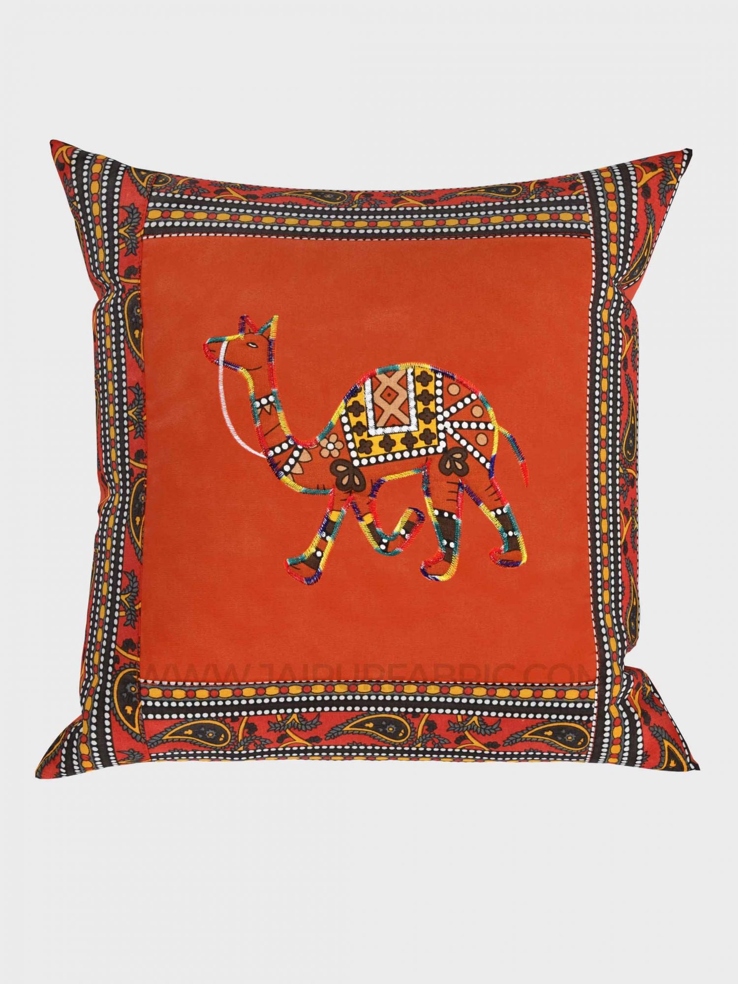 Applique Orange Camel Jaipuri Hand Made Embroidery Patch Work Cushion Cover