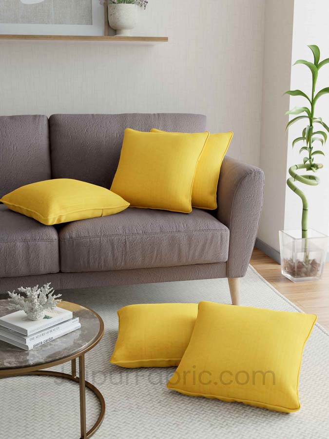 Yellow Quilted Cotton Cushion Cover