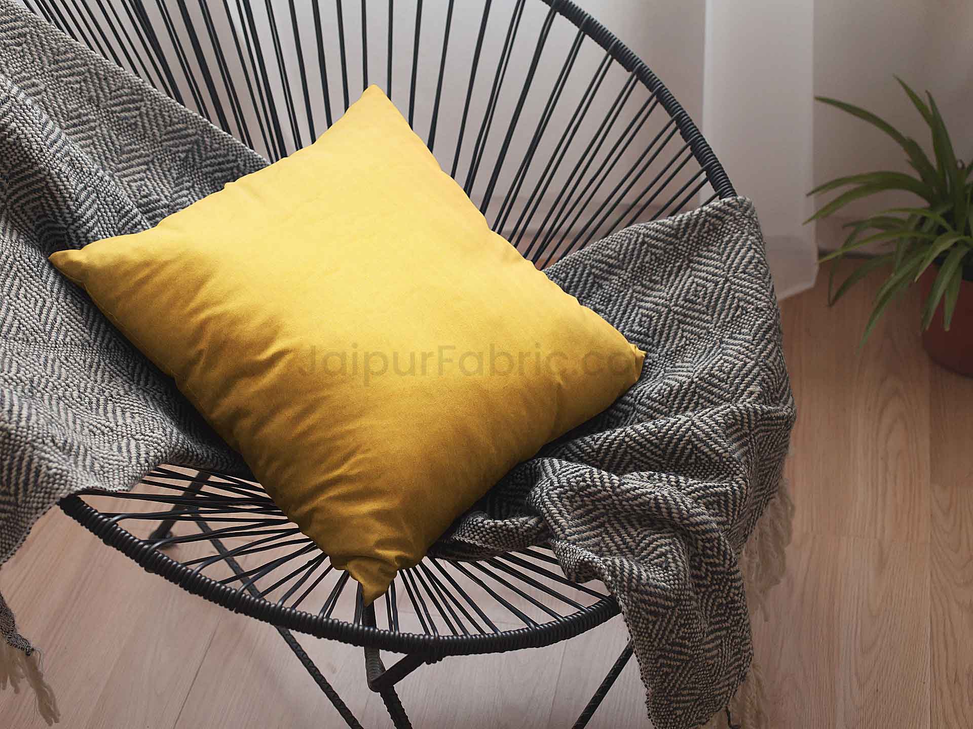 Yellow Quilted Cotton Cushion Cover