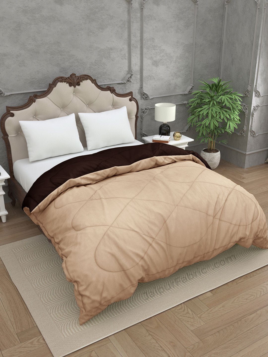 Off White-Dark Brown Double Bed Comforter