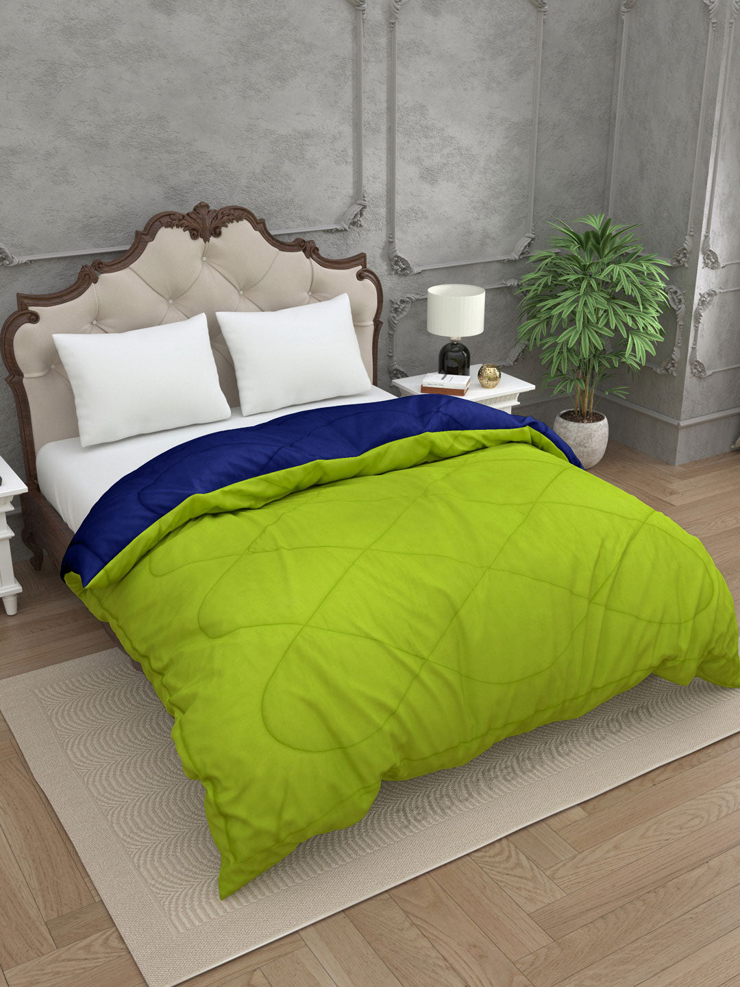 Lemon Green-Navy Blue Double Bed Comforter