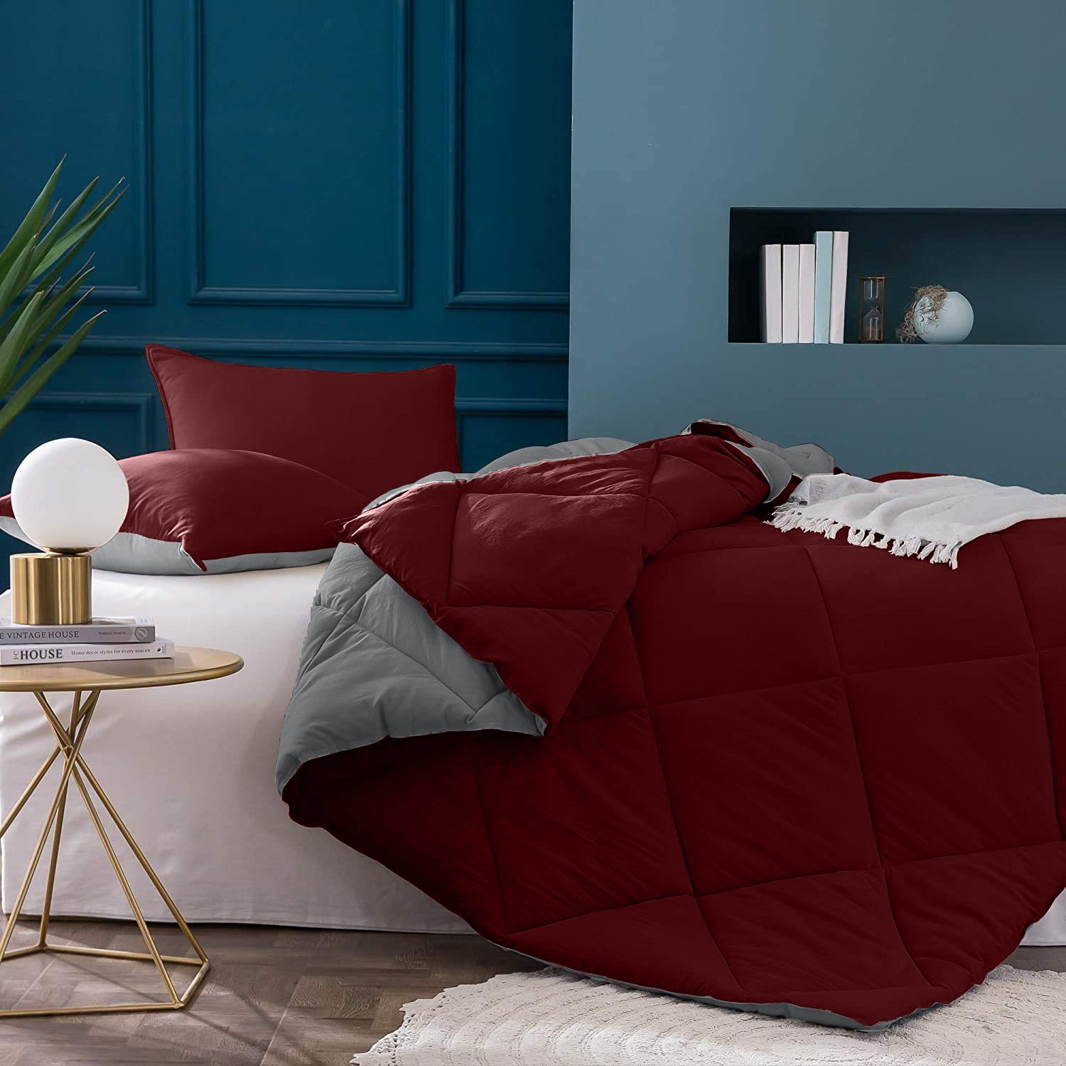 Maroon-Grey Double Bed Comforter