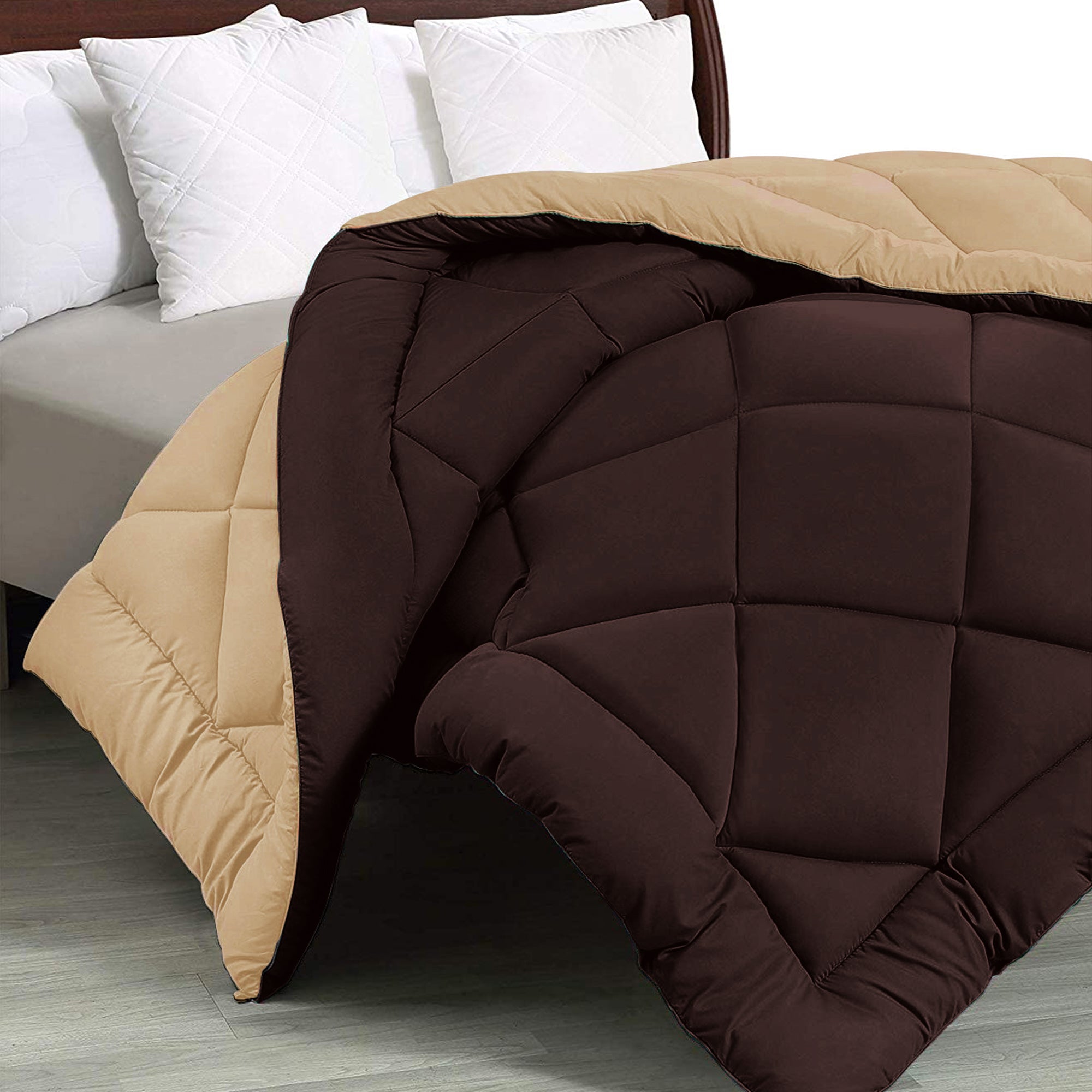Dark Brown-Off White Double Bed Comforter