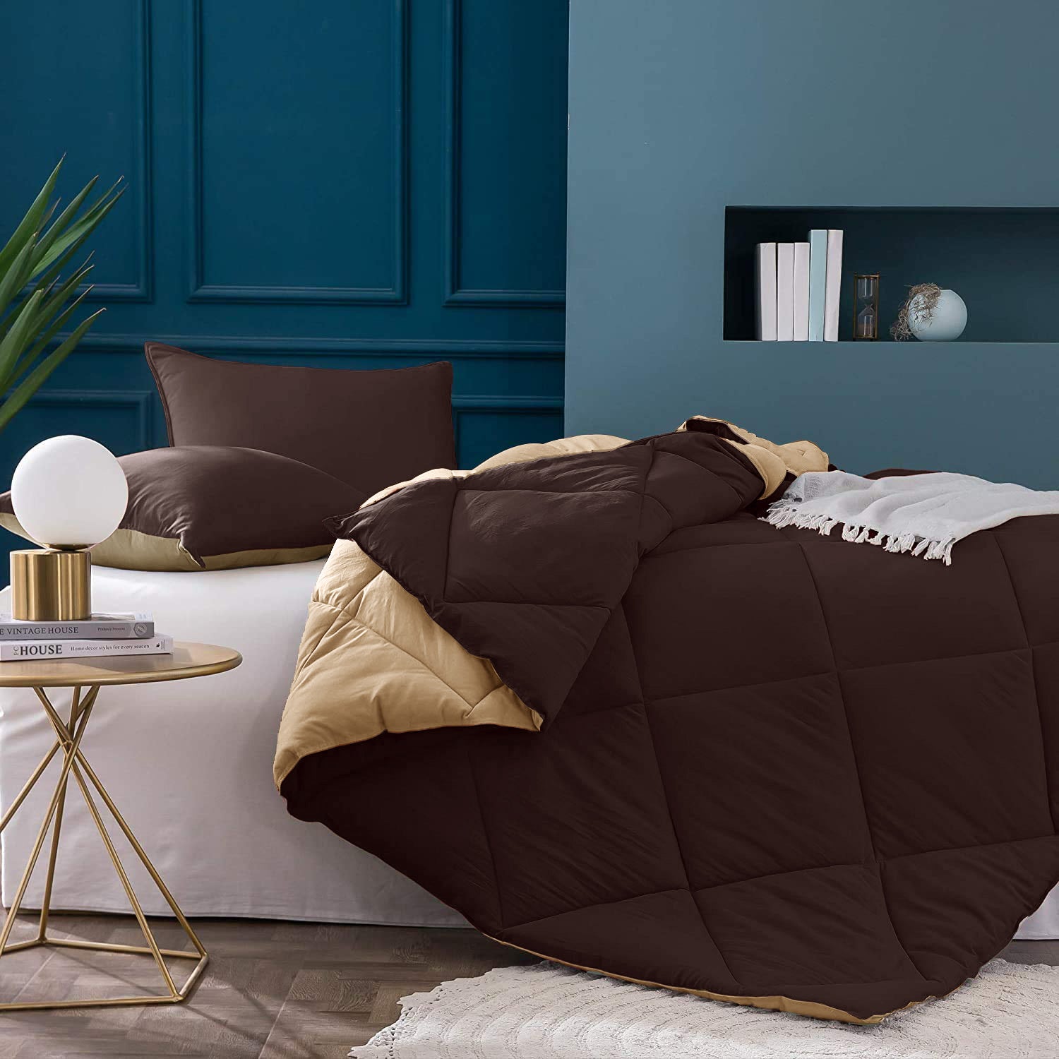 Dark Brown-Off White Double Bed Comforter