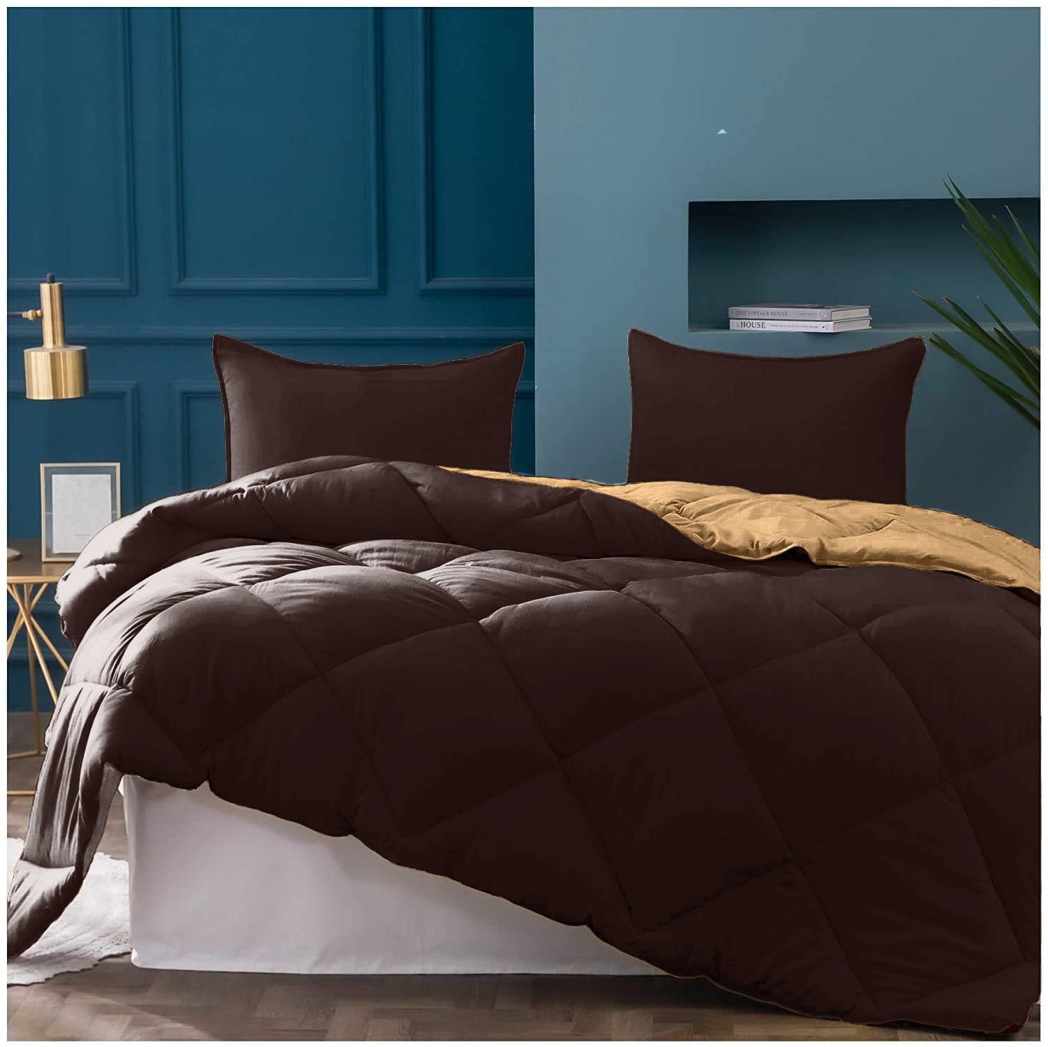Dark Brown-Off White Double Bed Comforter