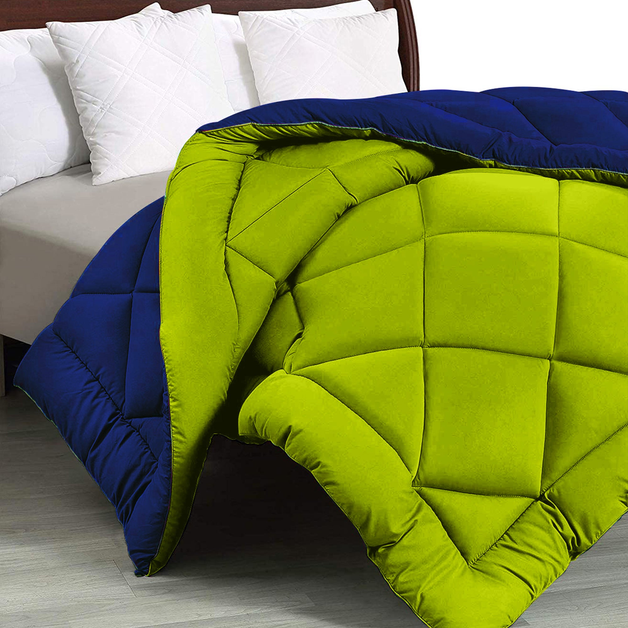 Navy Blue-Lemon Green Double Bed Comforter
