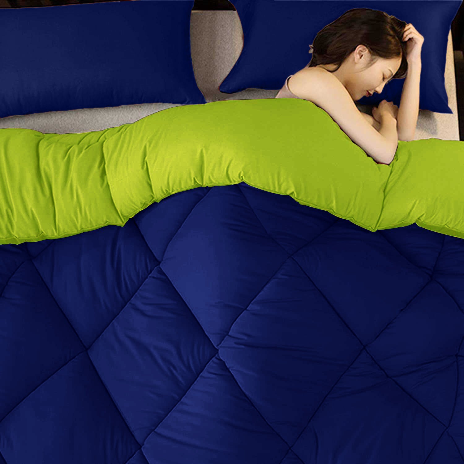 Navy Blue-Lemon Green Double Bed Comforter