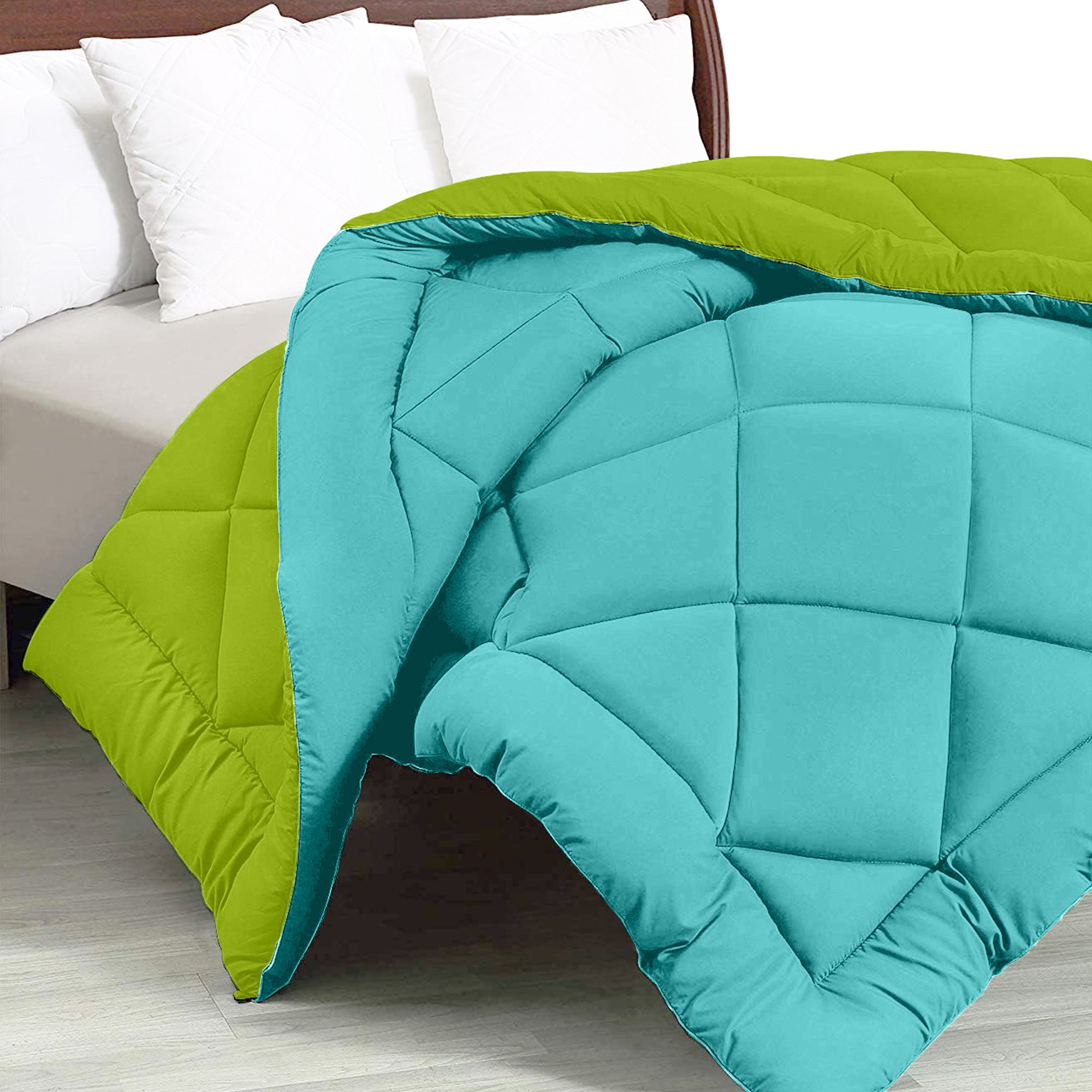 Sky Blue-Lemon Green Double Bed Comforter