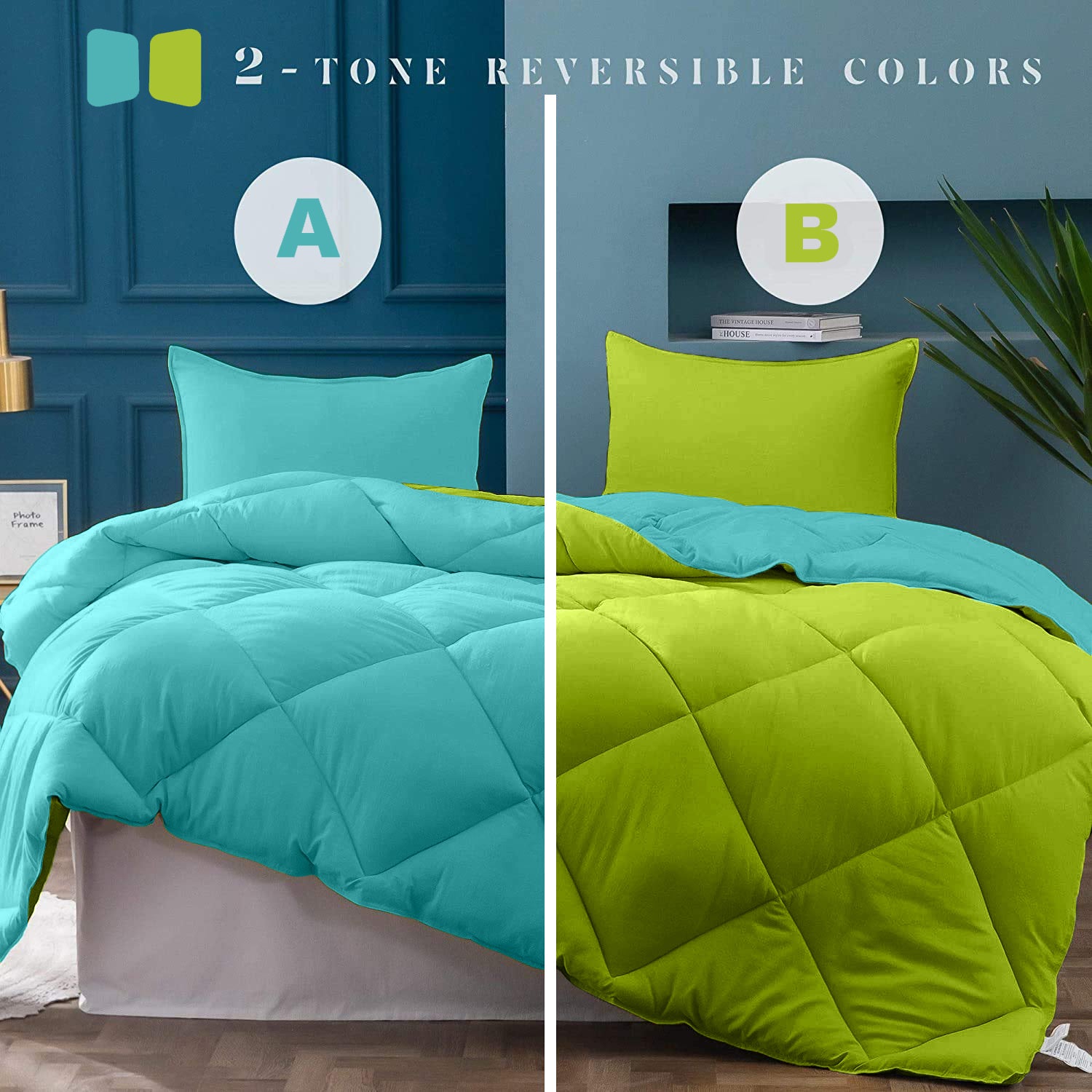 Sky Blue-Lemon Green Double Bed Comforter