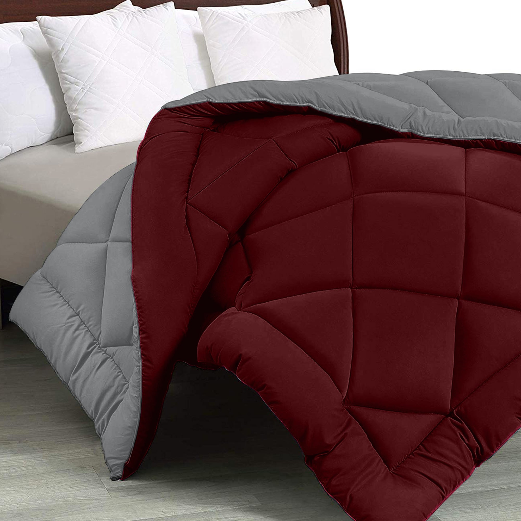 Maroon-Grey Double Bed Comforter