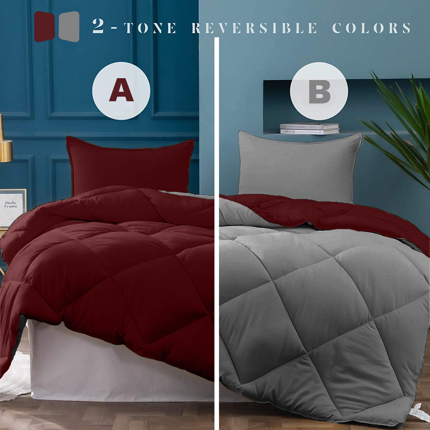 Maroon-Grey Double Bed Comforter