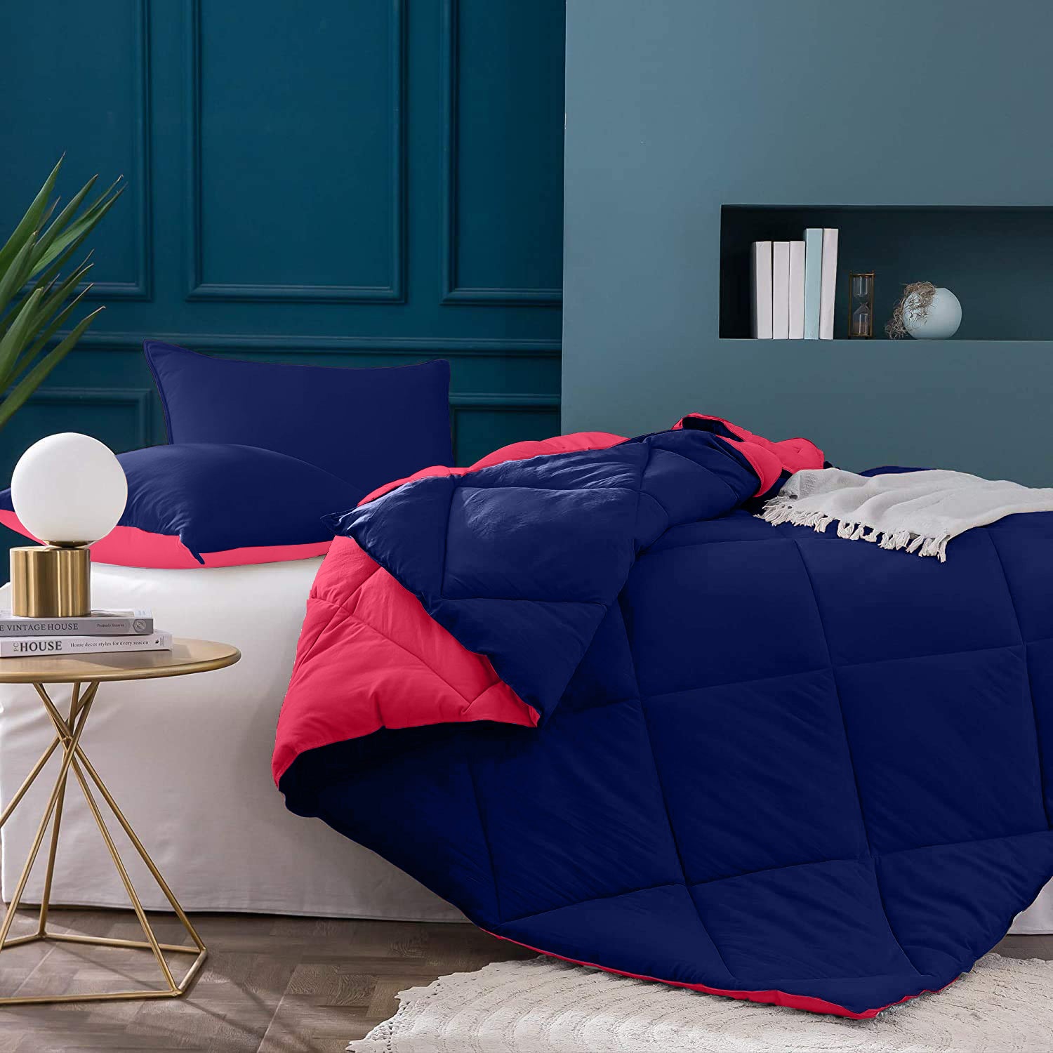 Navy Blue-Red Double Bed Comforter