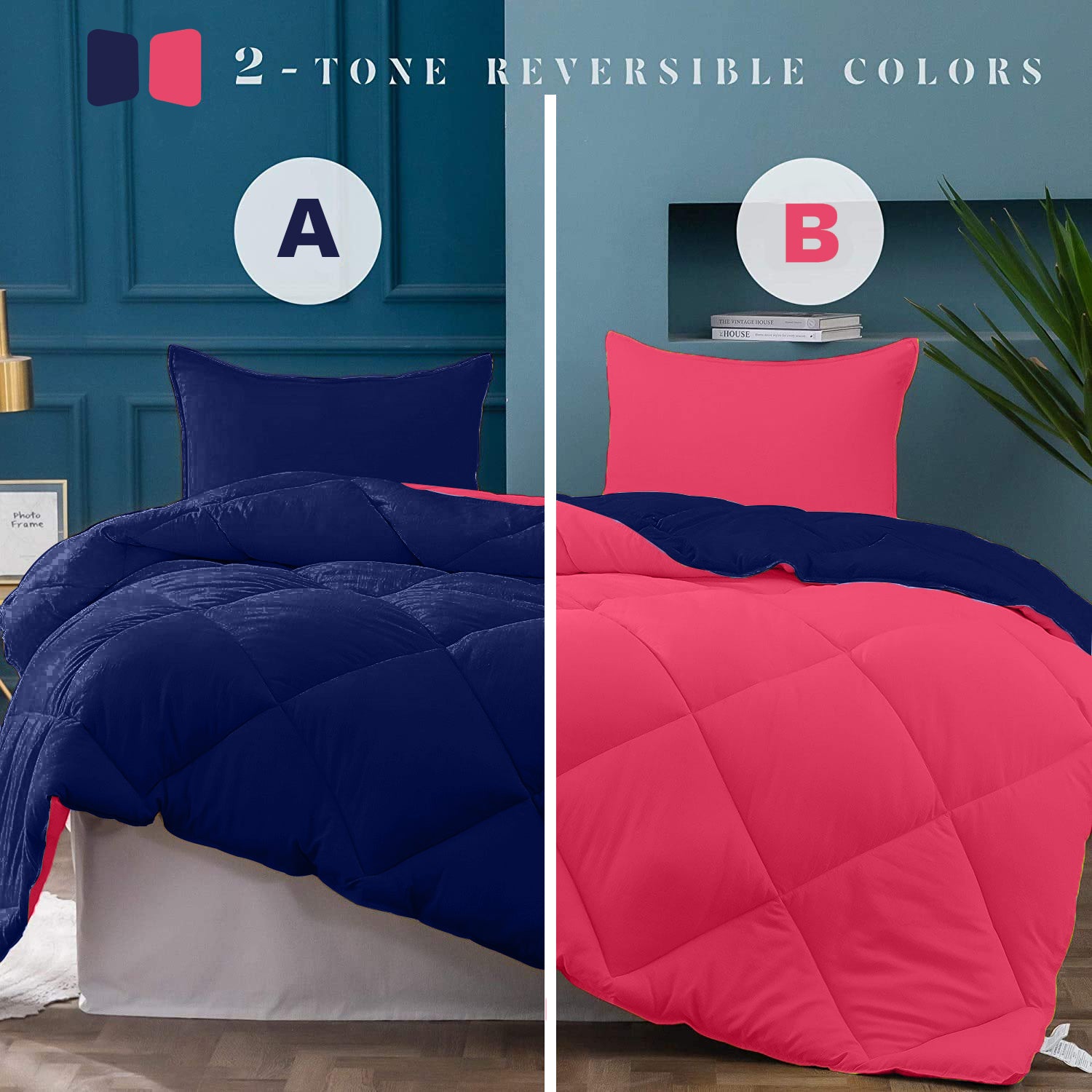 Navy Blue-Red Double Bed Comforter