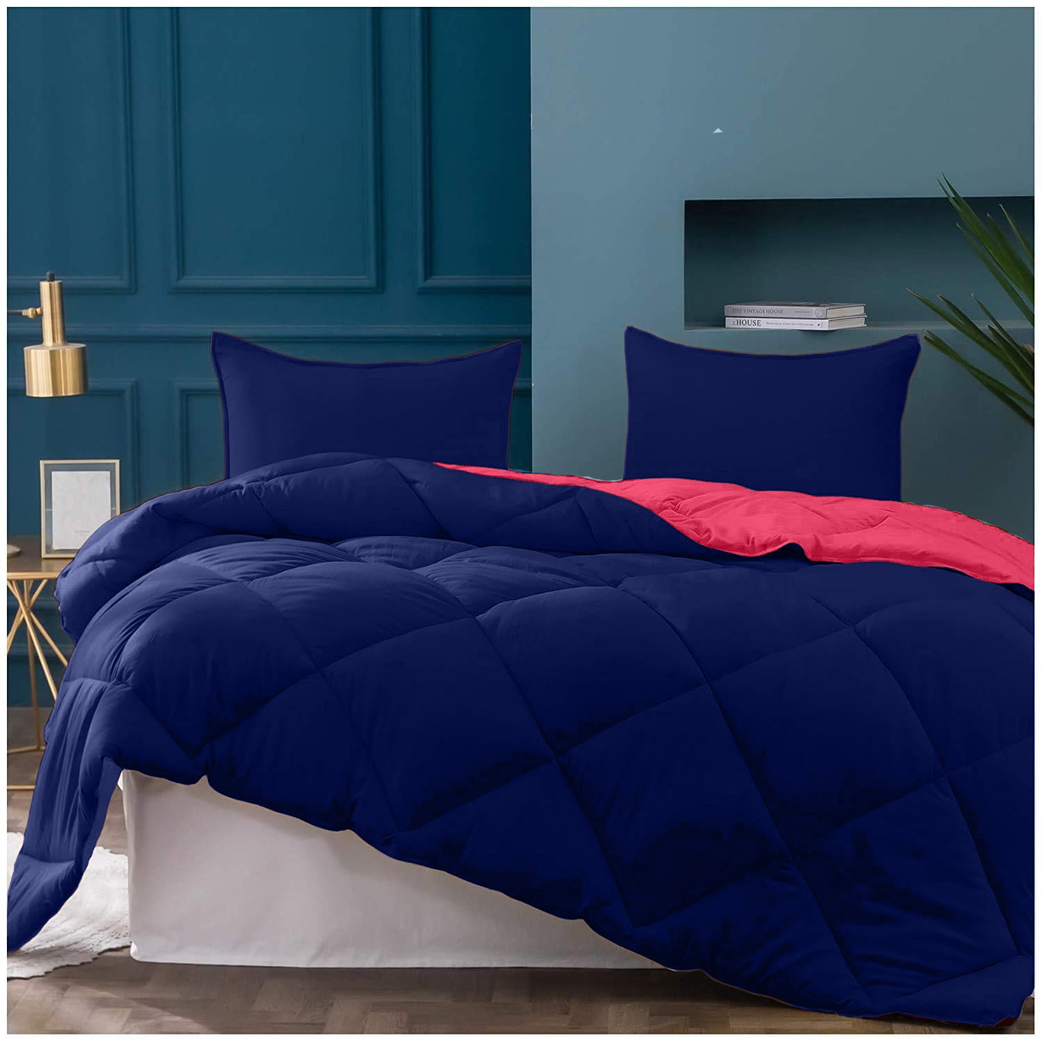 Navy Blue-Red Double Bed Comforter