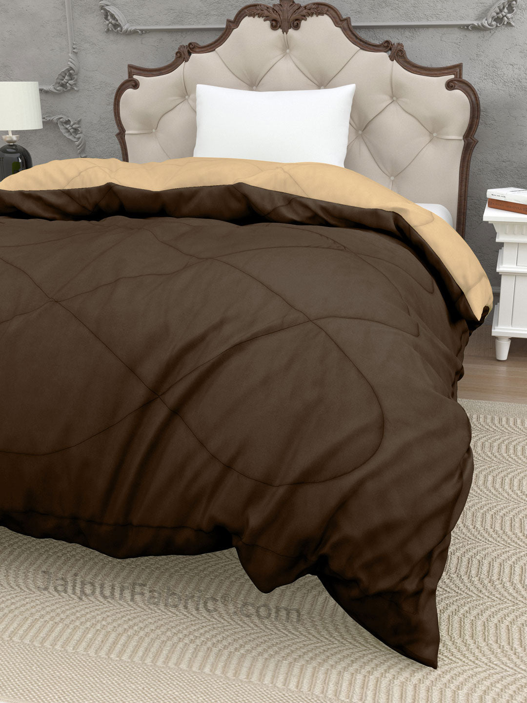 Dark Brown-Off White Single Bed Comforter