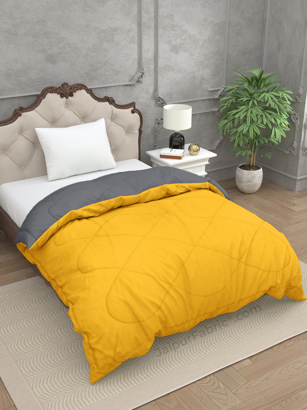 Light Grey Mango Yellow Single Bed Comforter