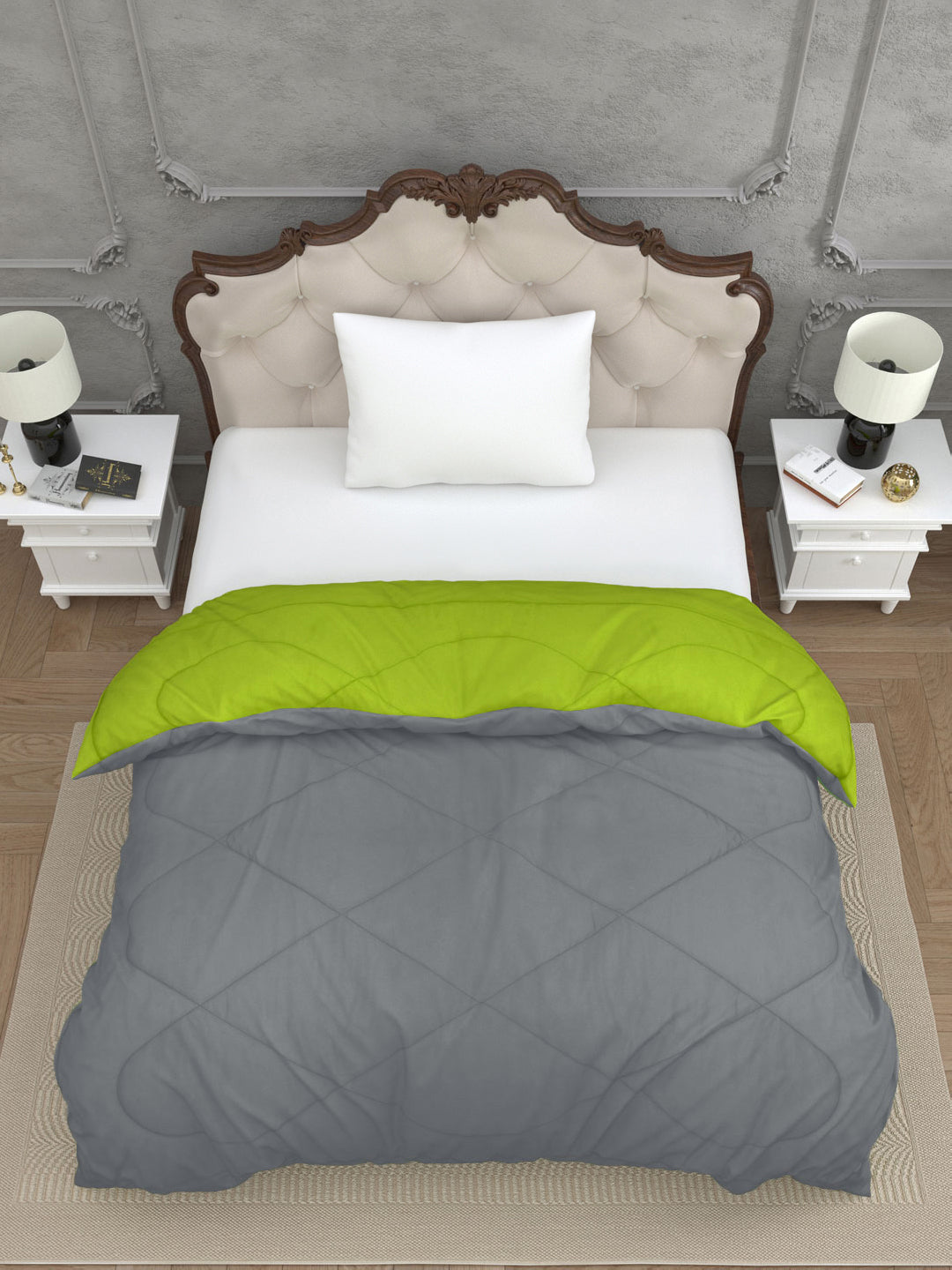 Lemon Green - Dark Grey Single Bed Comforter