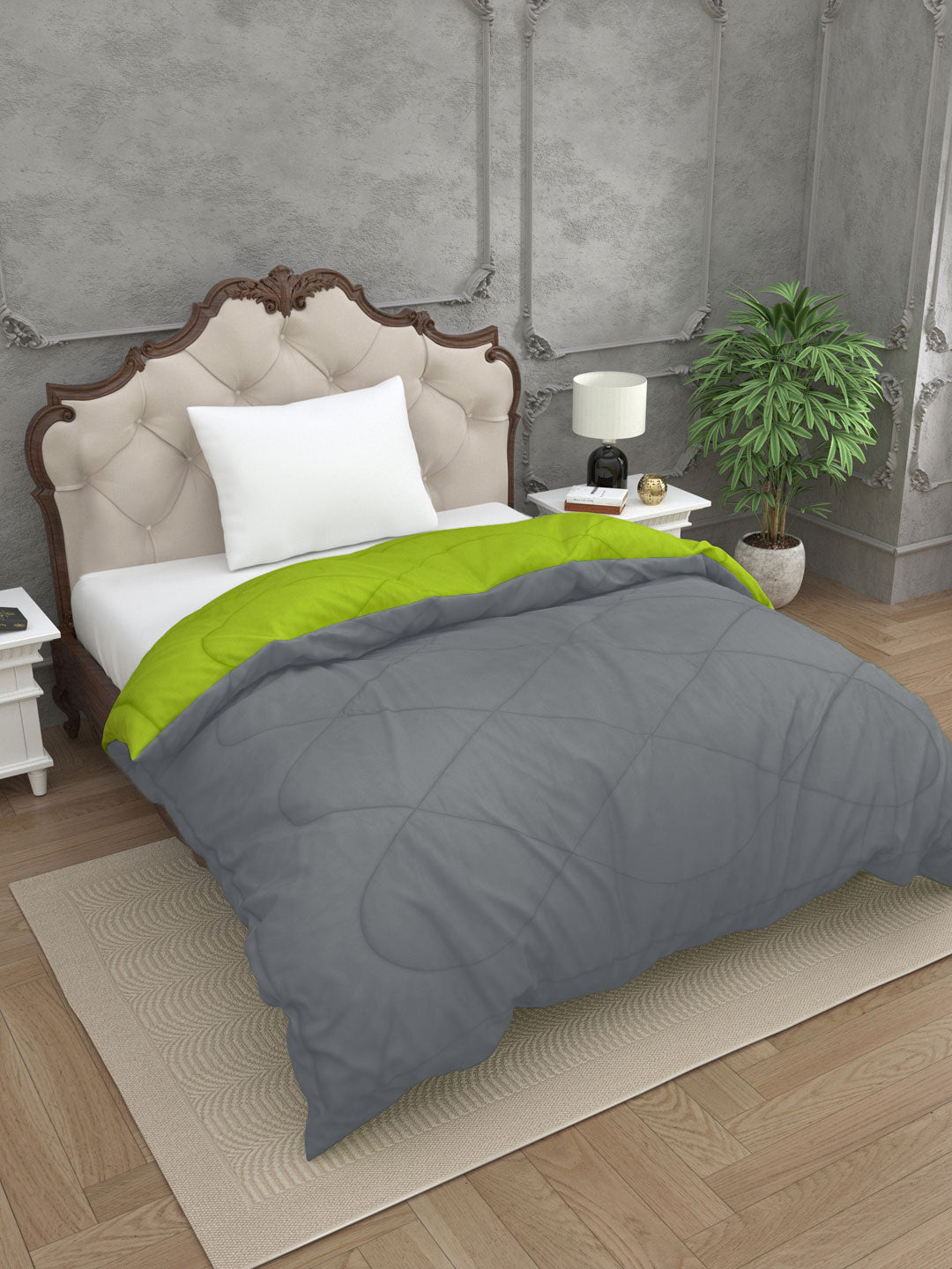 Lemon Green - Dark Grey Single Bed Comforter
