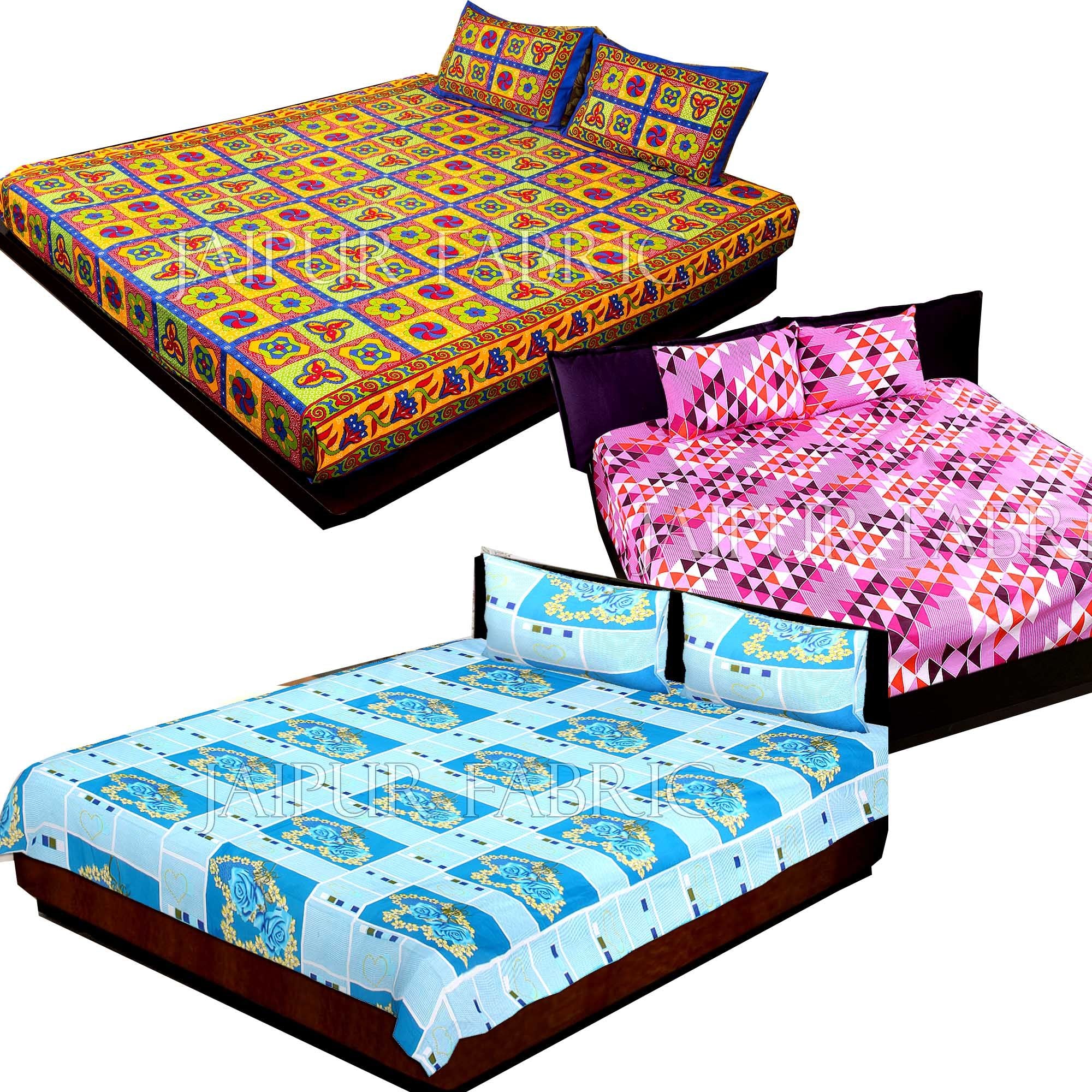 COMBO37 - Set of 3 Double Bedsheets with 6 Pillow Covers