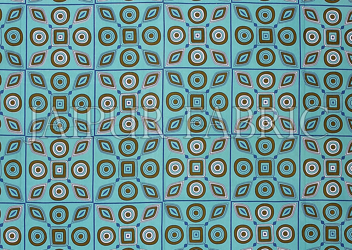 Blue Border Blue Base Multi Shape Pattern Screen Print Cotton Double Bed Sheet