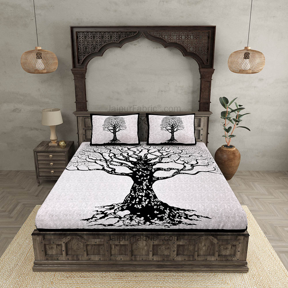 Big Tree Pattern Super Fine Cotton Double Bed Sheet – Choose Your Favorite Border Color