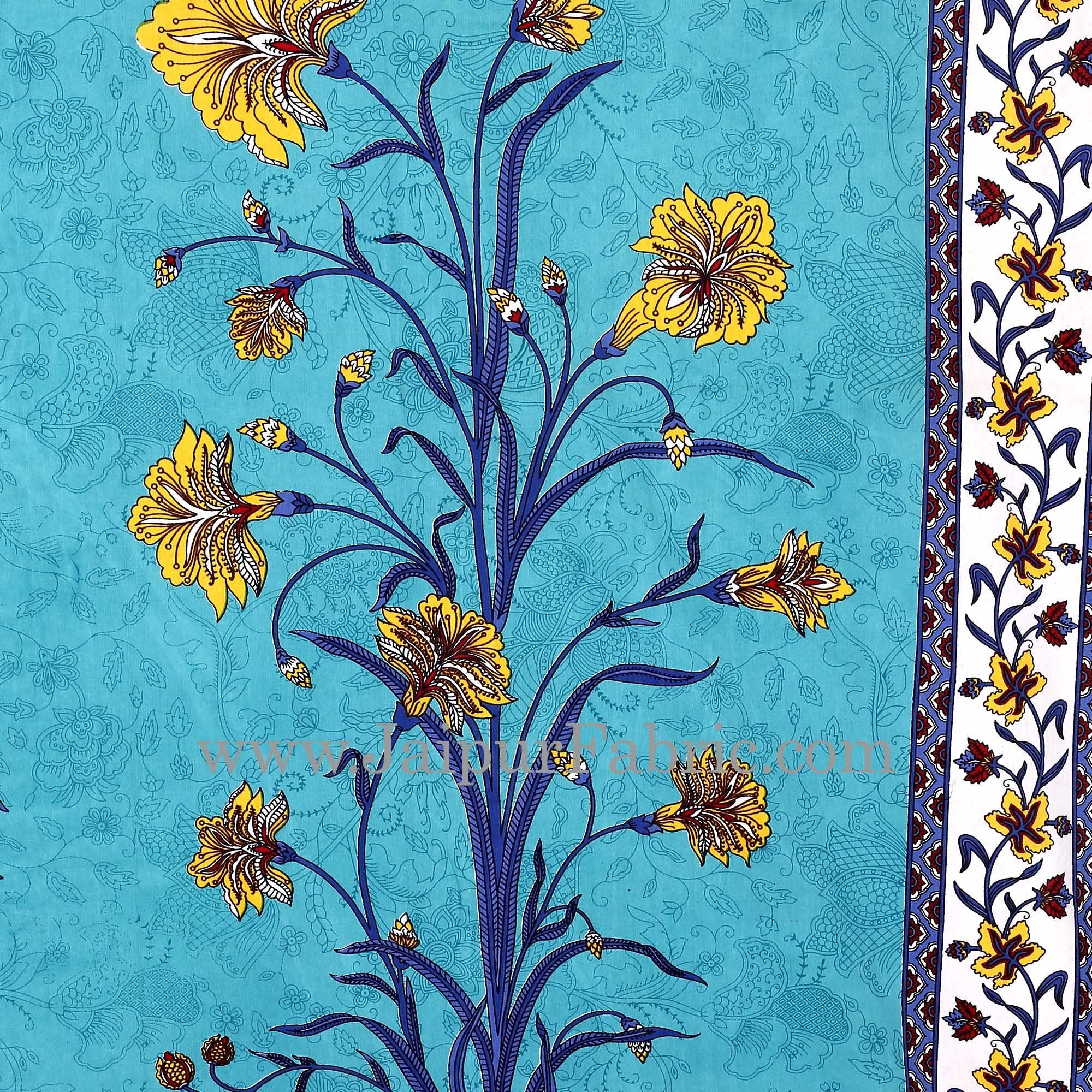 Sea Green Border Tree Print Sea Green Base Cotton Double Bed Sheet