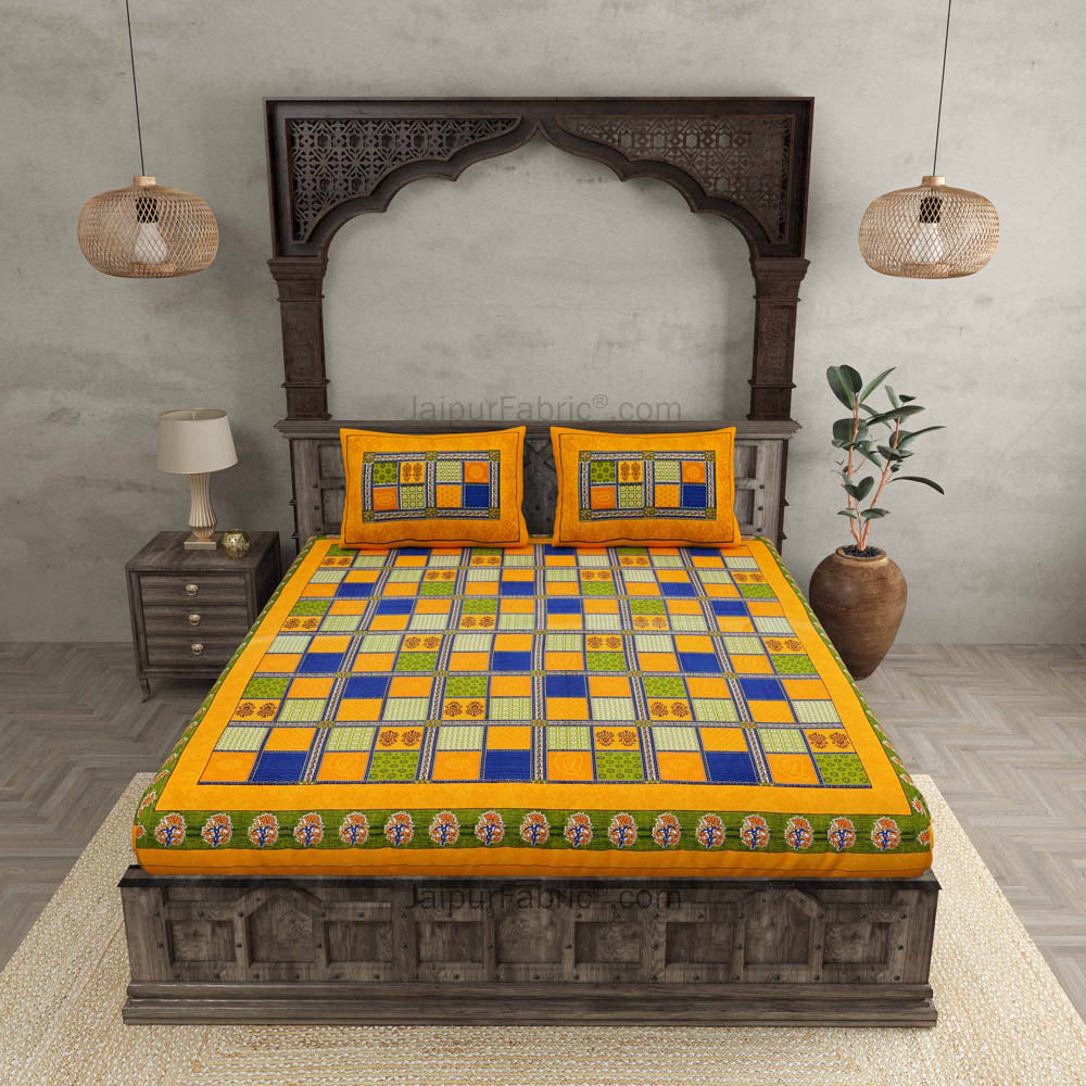 Multicolor Checkered Super Fine Cotton Double Bedsheet – Choose Your Favorite Border