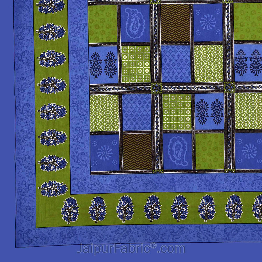Blue Border Multicolor Checkered Super fine Cotton Double Bedsheet