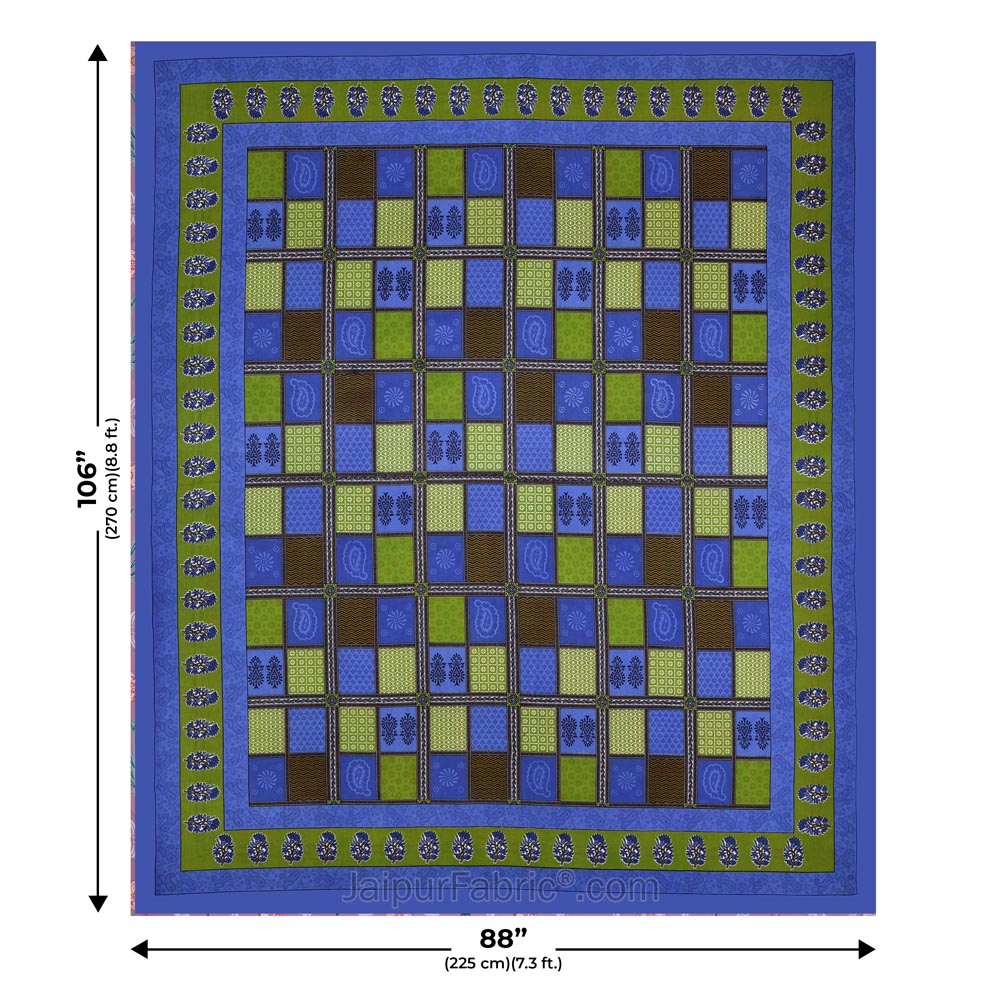 Blue Border Multicolor Checkered Super fine Cotton Double Bedsheet