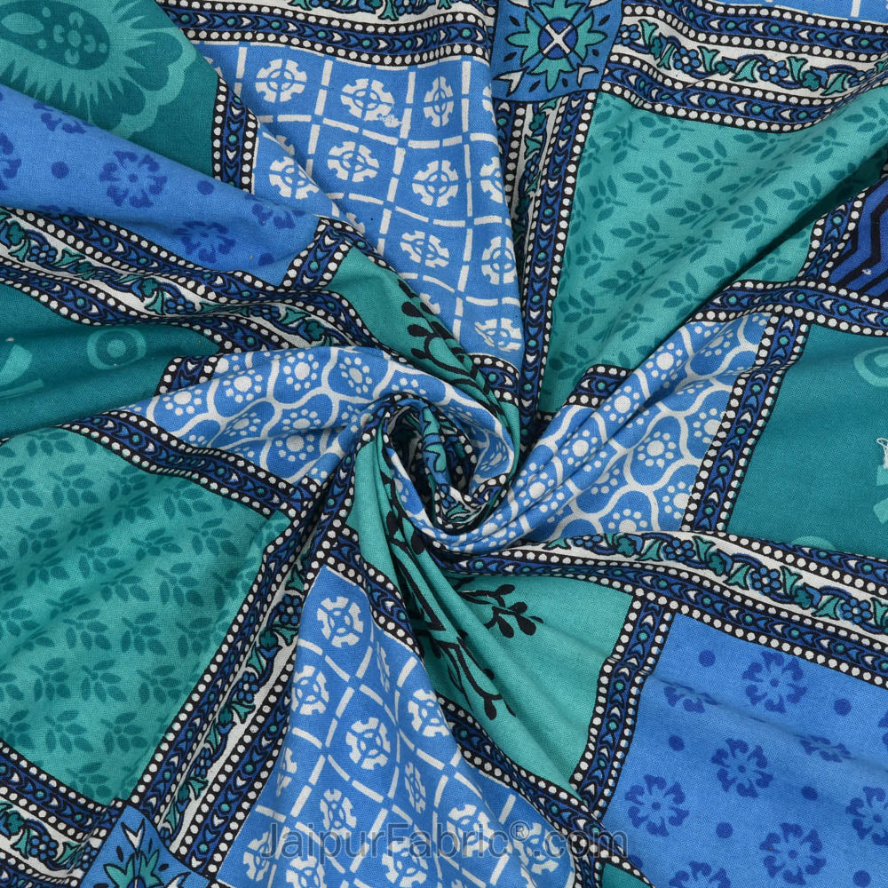 Sea Green Border Multicolor Checkered Super fine Cotton Double Bedsheet