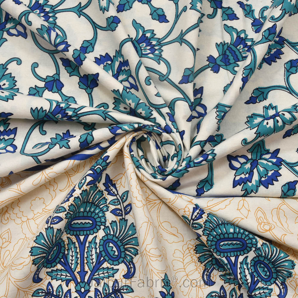 Sea Green Border Tropical keri Design Cotton Double Bed Sheet