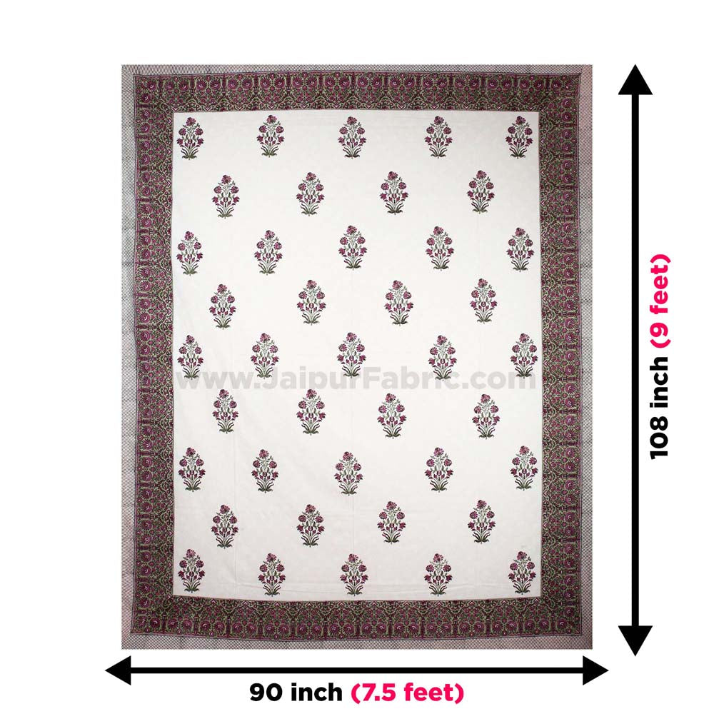 Dark Pink Flora Bunch Hand Block Print Double Bedsheet