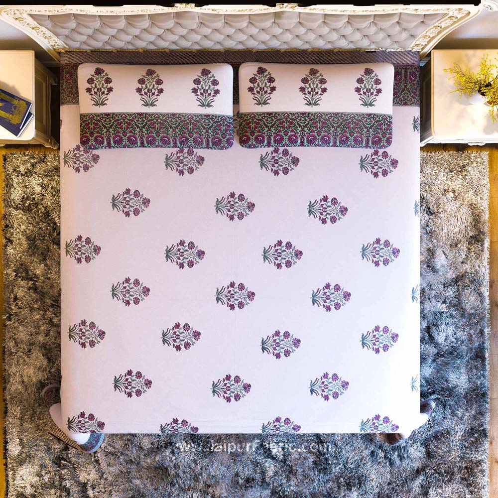 Dark Pink Flora Bunch Hand Block Print Double Bedsheet