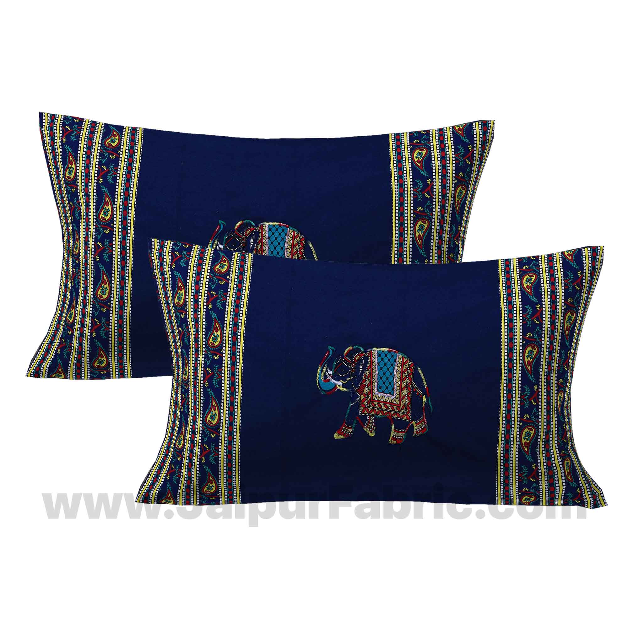 Applique Blue Elephant Jaipuri Hand Made Embroidery Patch Work Double Bedsheet