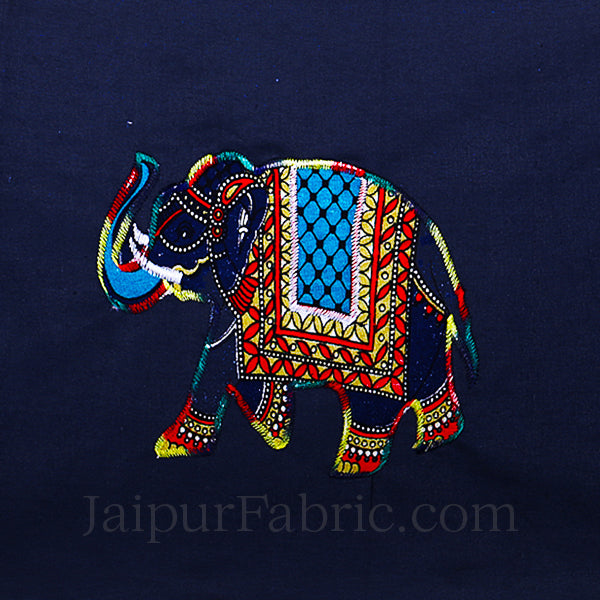 Applique Blue Elephant Jaipuri Hand Made Embroidery Patch Work Double Bedsheet