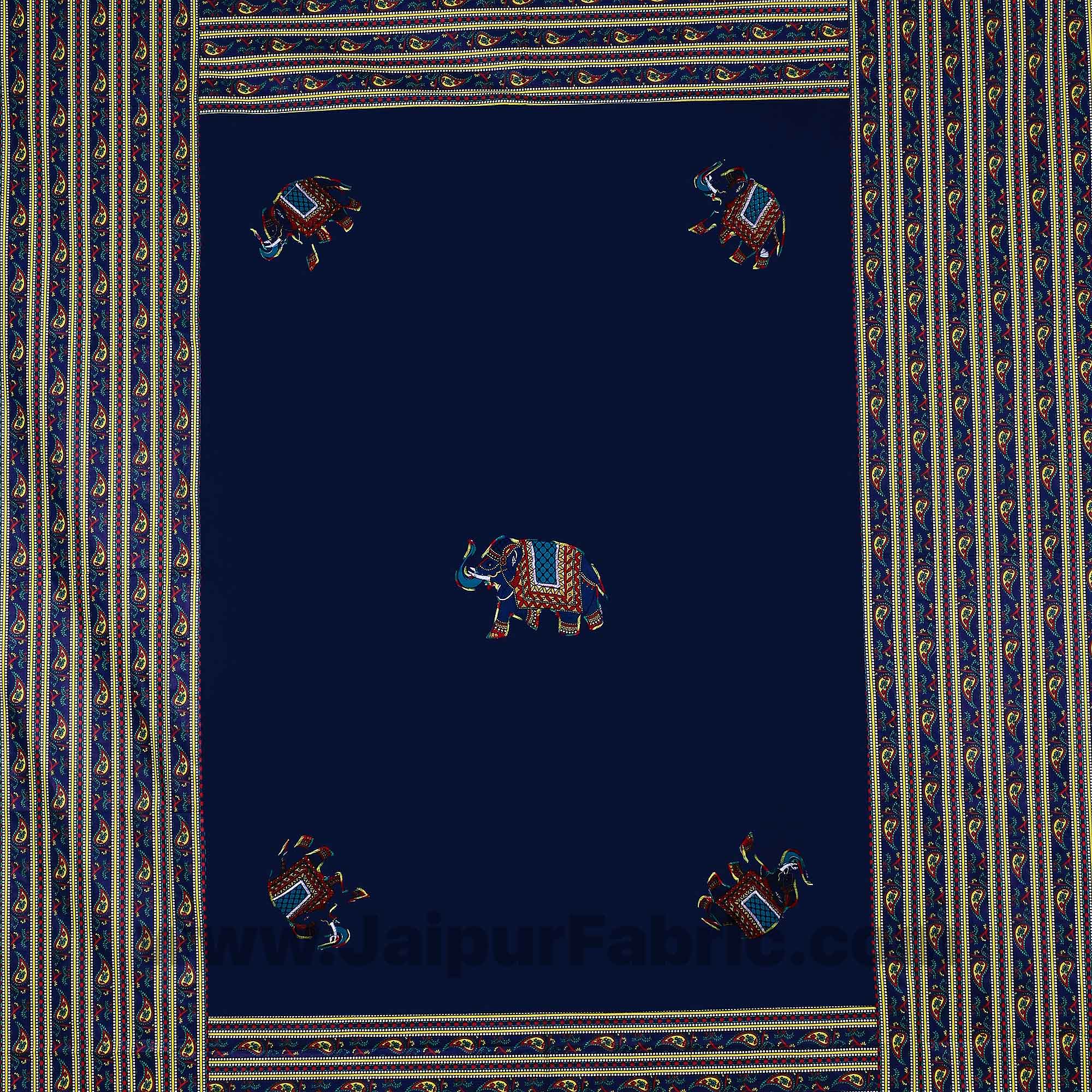 Applique Blue Elephant Jaipuri Hand Made Embroidery Patch Work Double Bedsheet