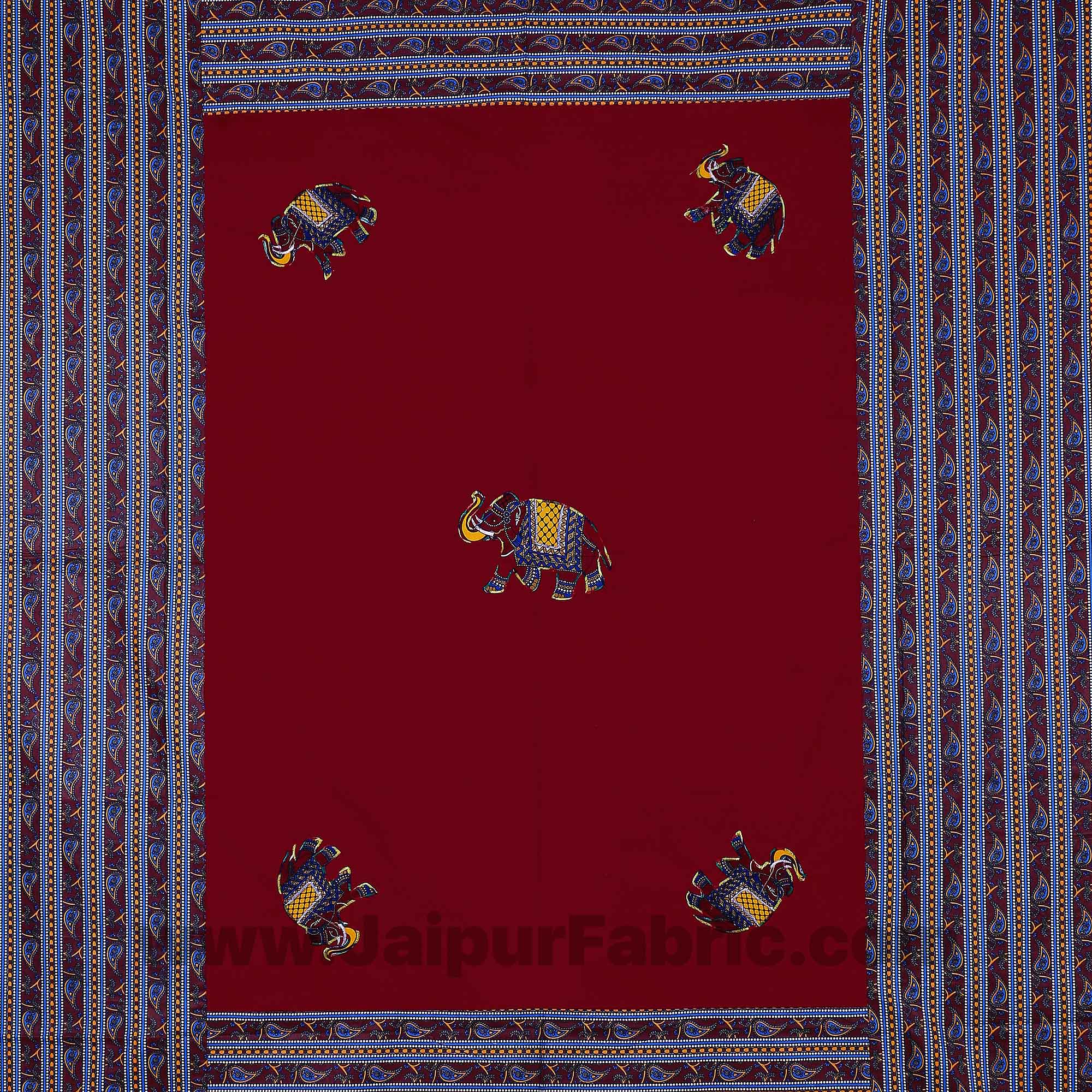 Applique Maroon Elephant Jaipuri Hand Made Embroidery Patch Work Double Bedsheet