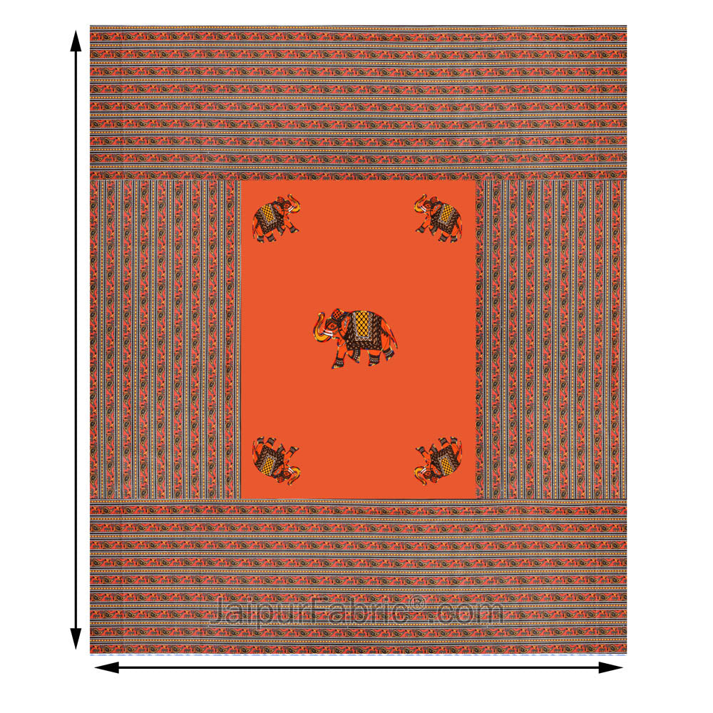 Applique Orange Elephant Jaipuri Hand Made Embroidery Patch Work Double Bedsheet