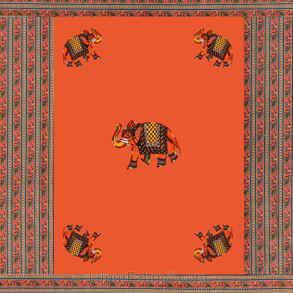 Applique Orange Elephant Jaipuri Hand Made Embroidery Patch Work Double Bedsheet