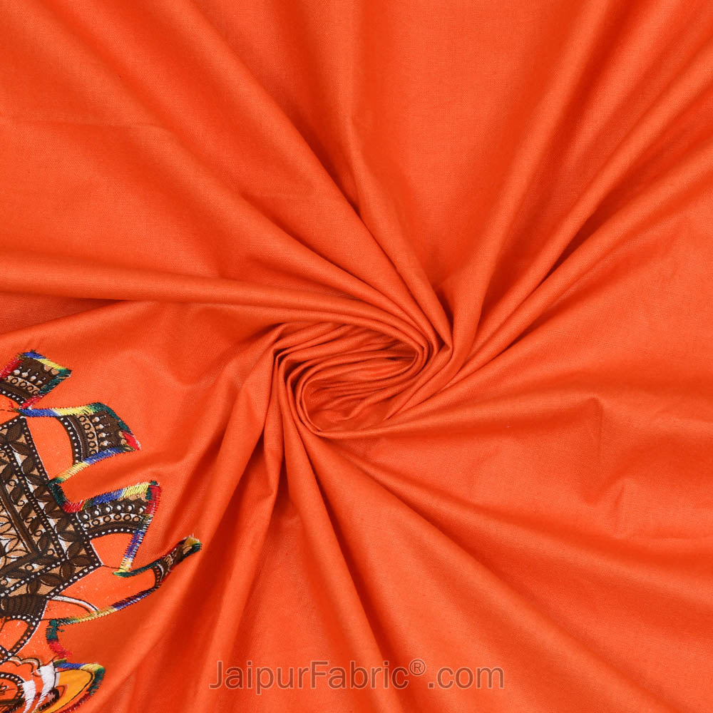 Applique Orange Elephant Jaipuri Hand Made Embroidery Patch Work Double Bedsheet