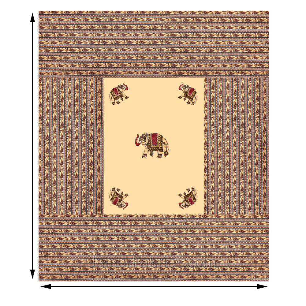 Applique Cream Elephant Jaipuri Hand Made Embroidery Patch Work Double Bedsheet